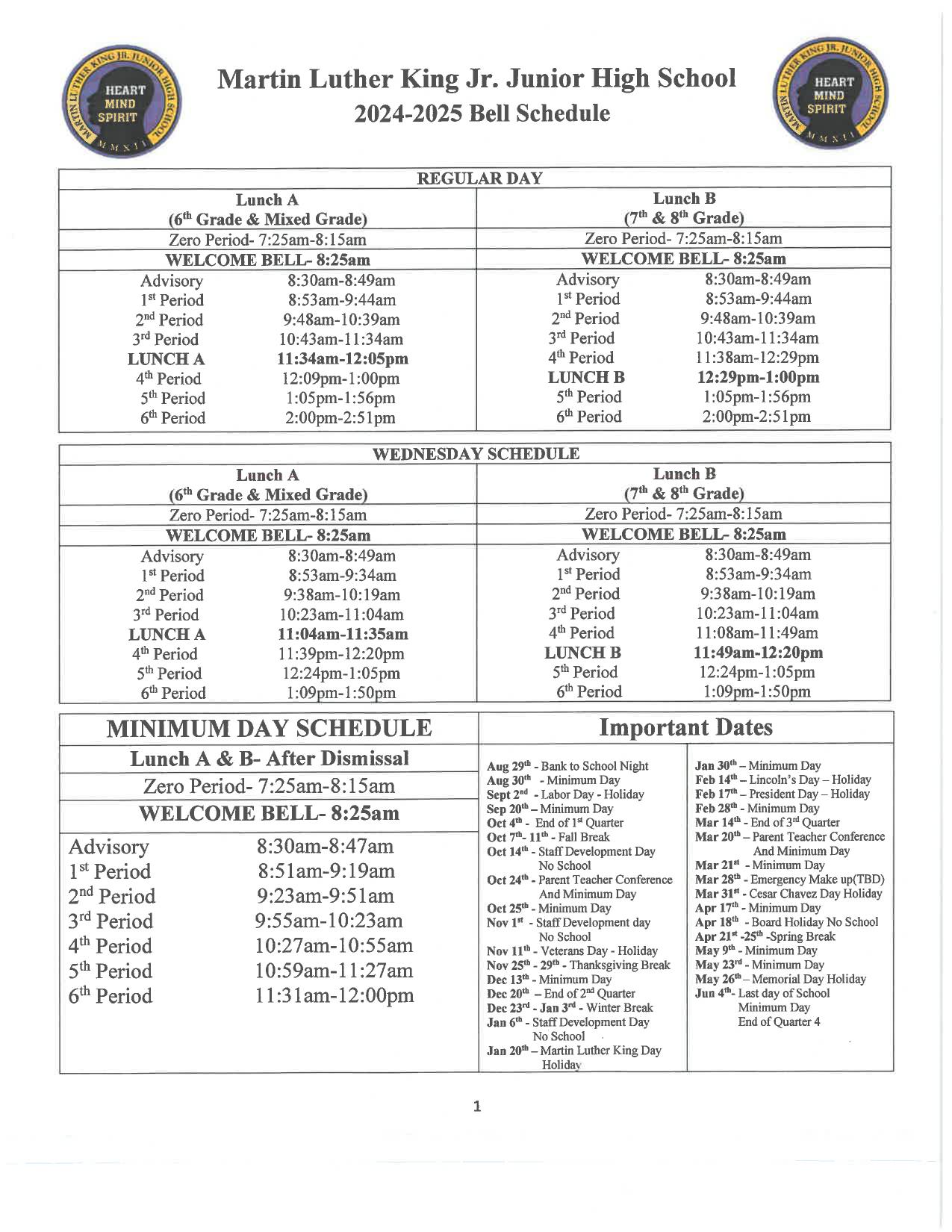 MLK bell schedule 2023