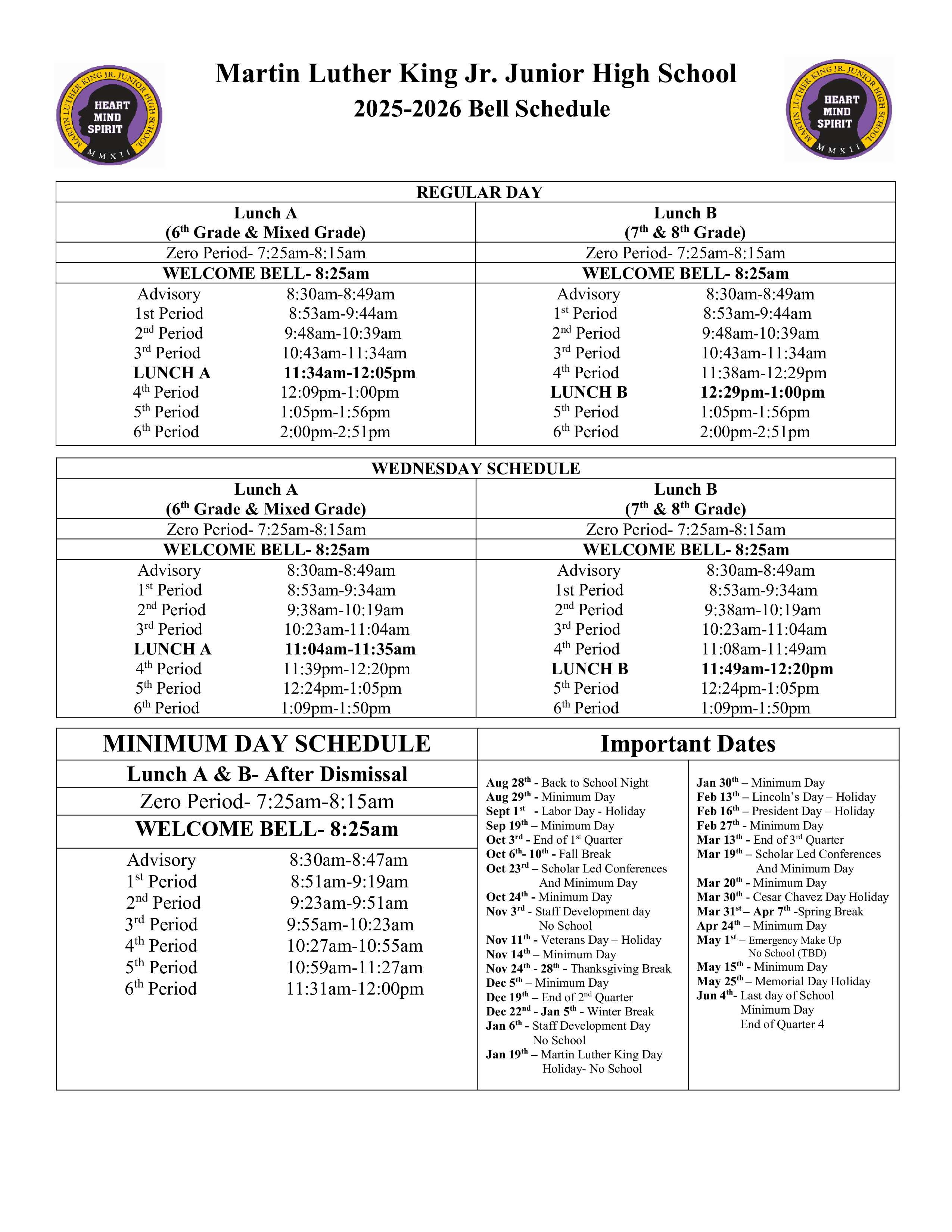 MLK bell schedule 2023